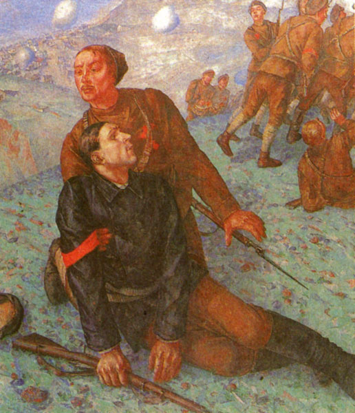 Кузьма Сергеевич Петров-Водкин - смерть комиссара. 1927 г. Фрагмент