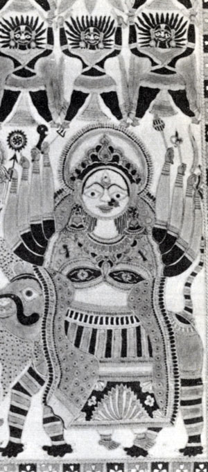 Богиня-мать с магическими символами. Бумаге, роспись; д. Мадхубани, штат Бихар, XX в.