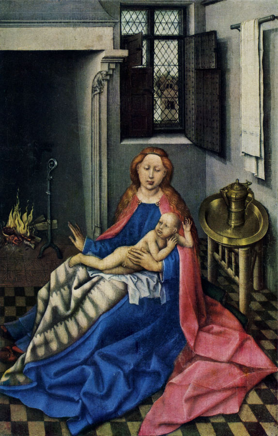 ROBERT CAMPIN (MASTER OF FLEMALLE). Ca. 1380-1444 The Virgin and Child before the Firescreen (right).  Diptych 1433-35