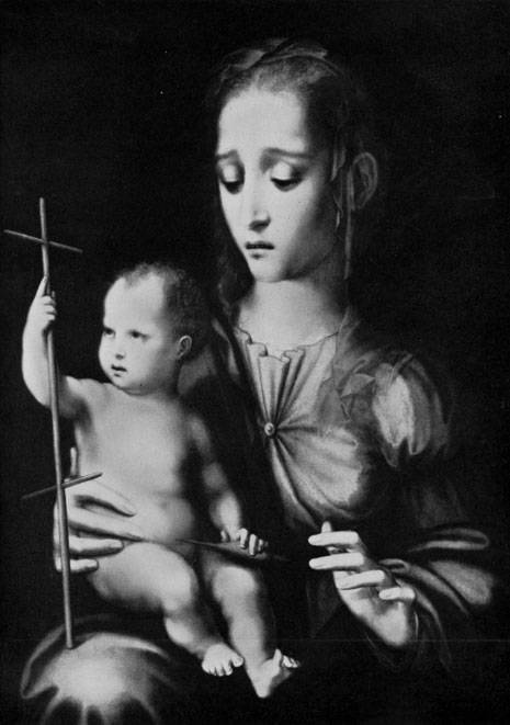 LUIS DE MORALES. 1520/25-1586 (?)  Madonna and Child with a Cross-shaped Distaff
