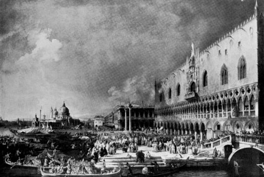 CANALETTO (ANTONIO CAN ALE). 1697-1768 The Arrival of the French Ambassador in Venice. 1740s