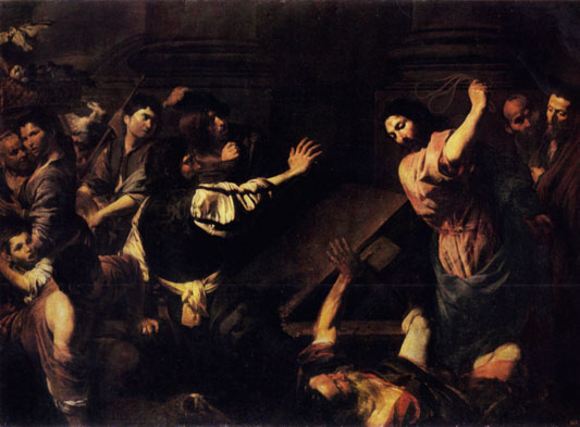 VALENTIN DE BOULLOGNE. 1594-1632 Christ Driving the Moneychangers from the Temple 