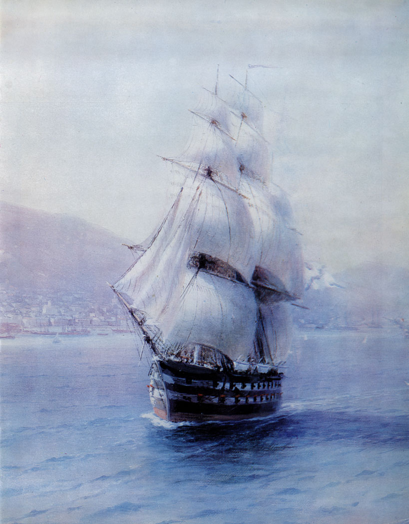 Черноморский флот в Феодосии. 1890  Холст, масло. (фрагмент)