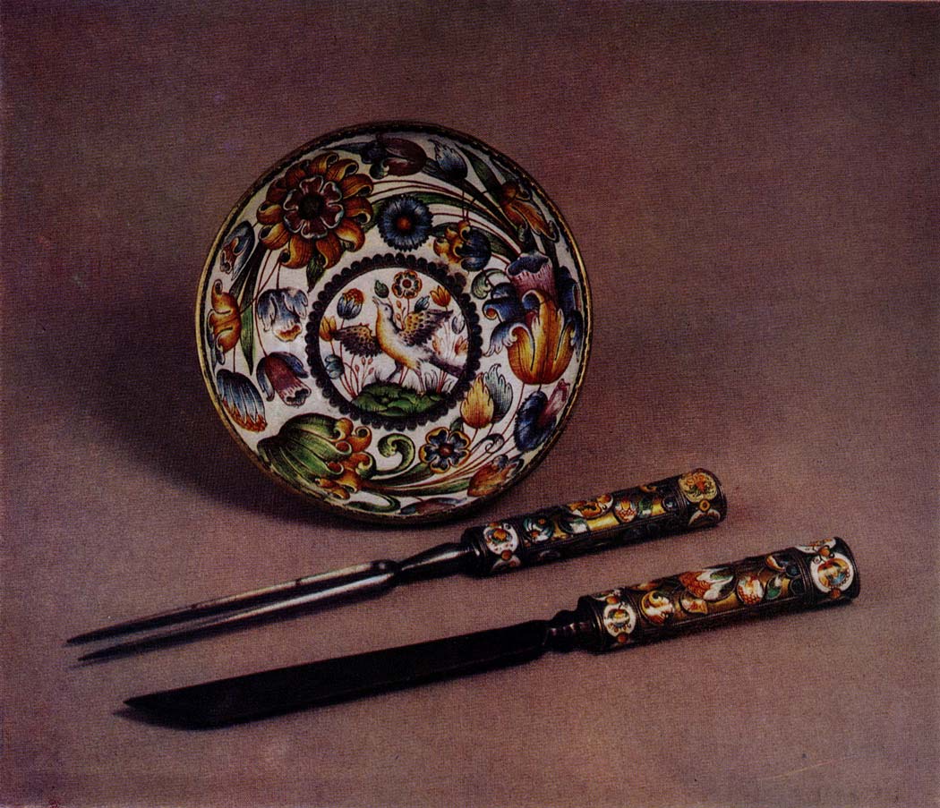 Bowl, knife and fork Late 17th century. Solvychegodsk