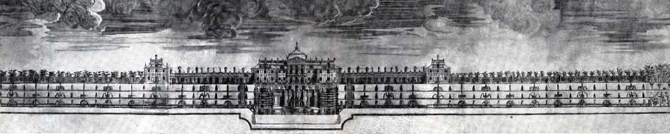 Большой дворец. Гравюра С. Коровина по чертежу Н. Микетти. 1724 г.