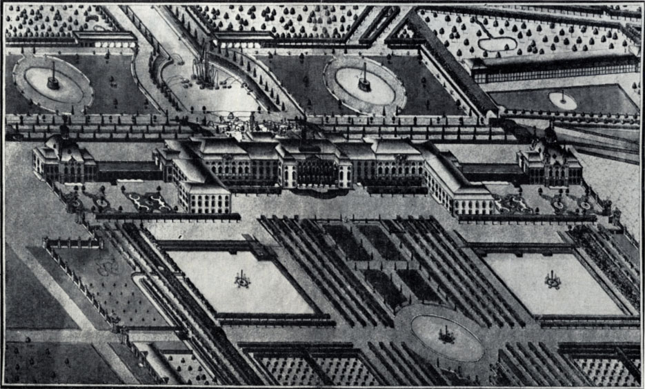 Большой дворец со стороны Верхнего сада. Аксонометрический план П.Сент-Илера. 1772 г.