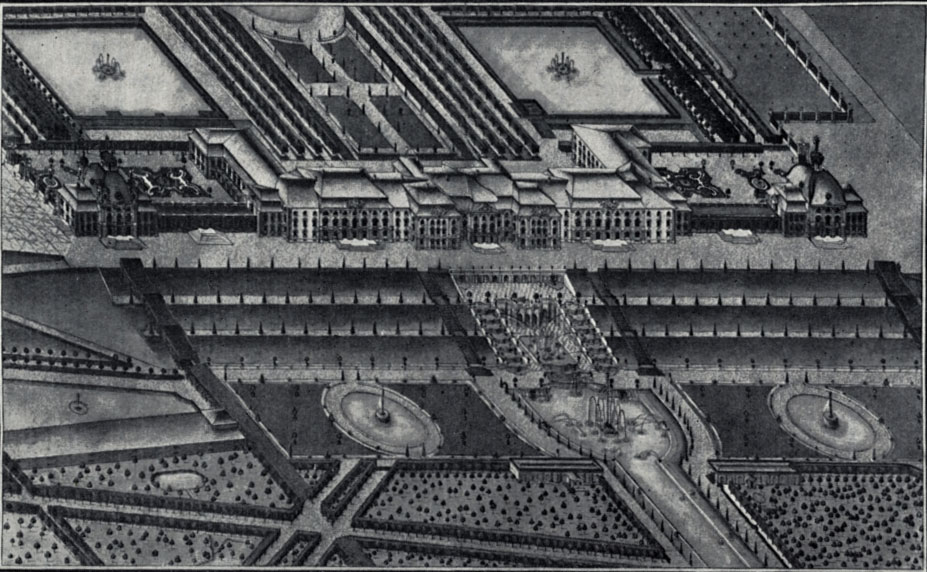 Большой дворец и Большой каскад. Аксонометрический план П. Сент-Илера. 1773 г.