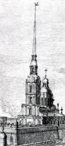 Деталь листа из альбома гравюр 'План столичного города Санктпетербурга...' с изображением собора (ГРМ)