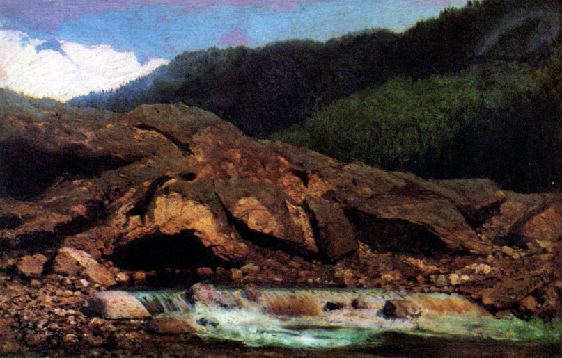 Ф. А. Васильев (1850 - 1873). Пейзаж со скалой и ручьем