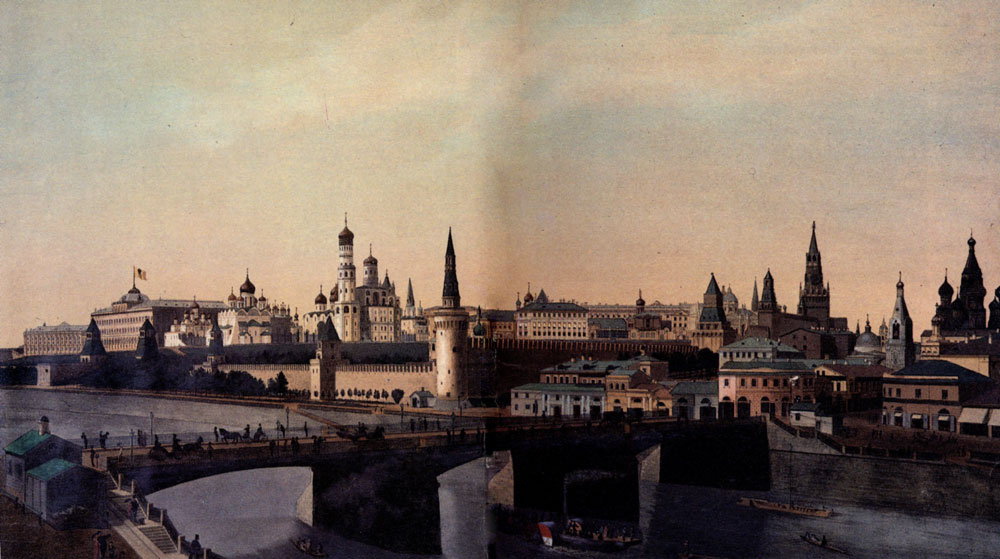 Неизвестный художник. Вид на Кремль и Москворецкий мост со стороны Замоскворечья. Середина XIX в.