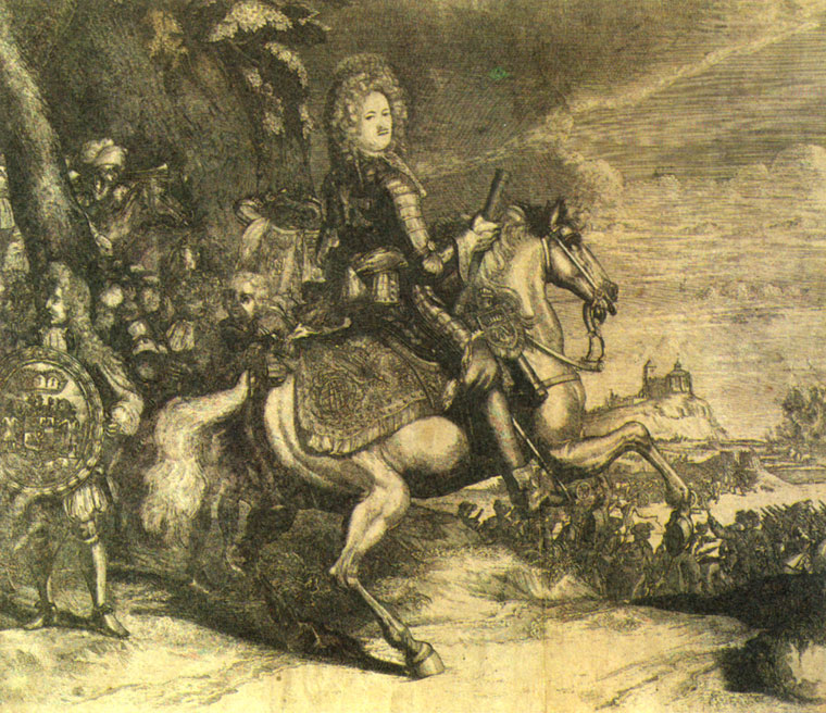 А. Д. Меншиков в сражении при Калише. Гравюра П. Пикарта 1707 г.