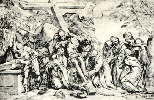 Паоло Фаринати. 'Снятие с креста'. Офорт. Италия. Вторая половина XVI в.