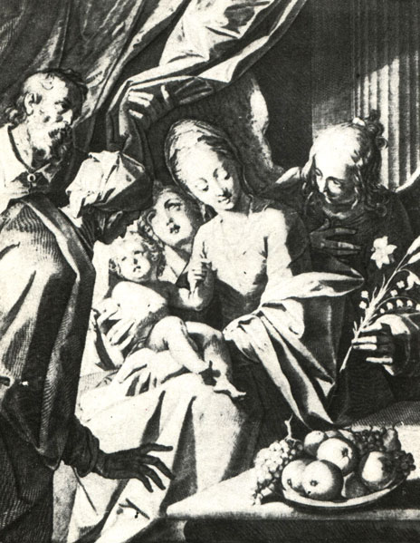 Эгидий Саделер. 'Святое семейство'. Гравюра резцом. Германия. Конец XVI - начало XVII в